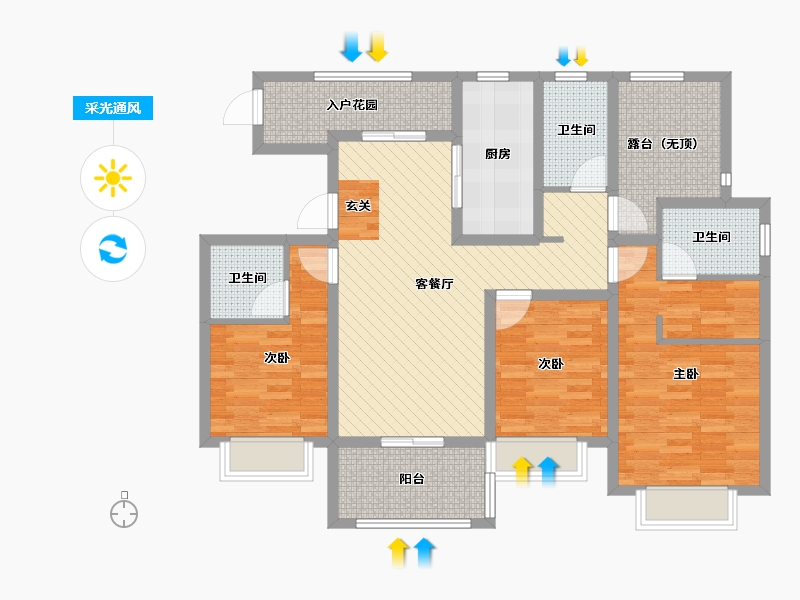 江苏省-扬州市-朗悦华府-104.55-户型库-采光通风