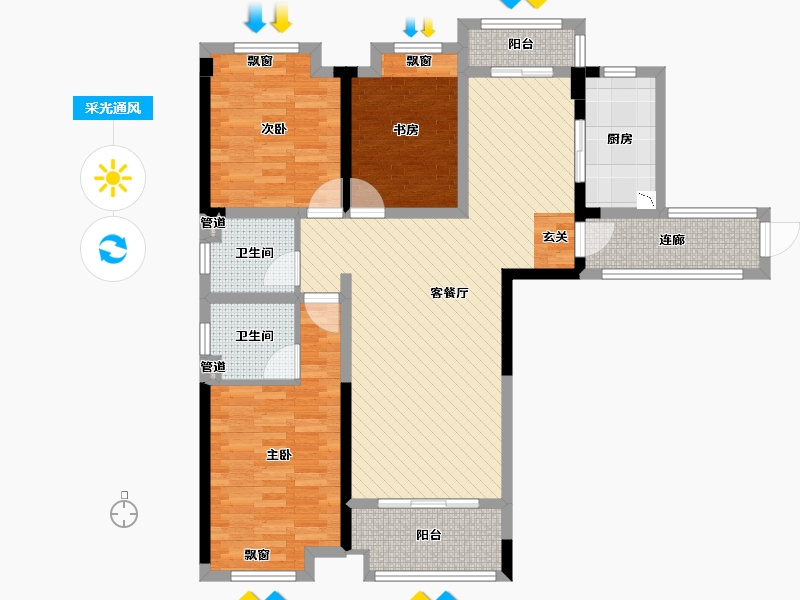 湖北省-黄石市-阳新县太阳城-105.77-户型库-采光通风