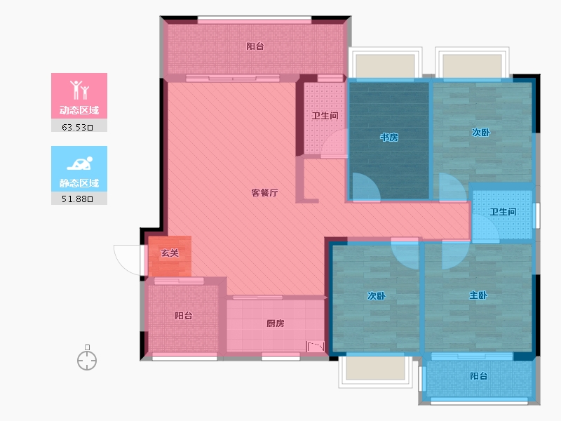 贵州省-黔西南布依族苗族自治州-尚水上城12号楼D户型-100.85-户型库-动静分区