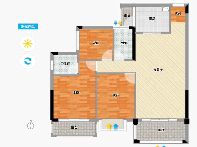 贵州省-黔西南布依族苗族自治州-尚水上城13栋A户型-90.04-户型库-采光通风