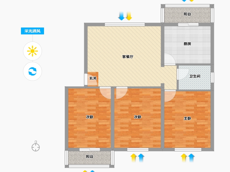 河北省-廊坊市-富苑小区-93.00-户型库-采光通风