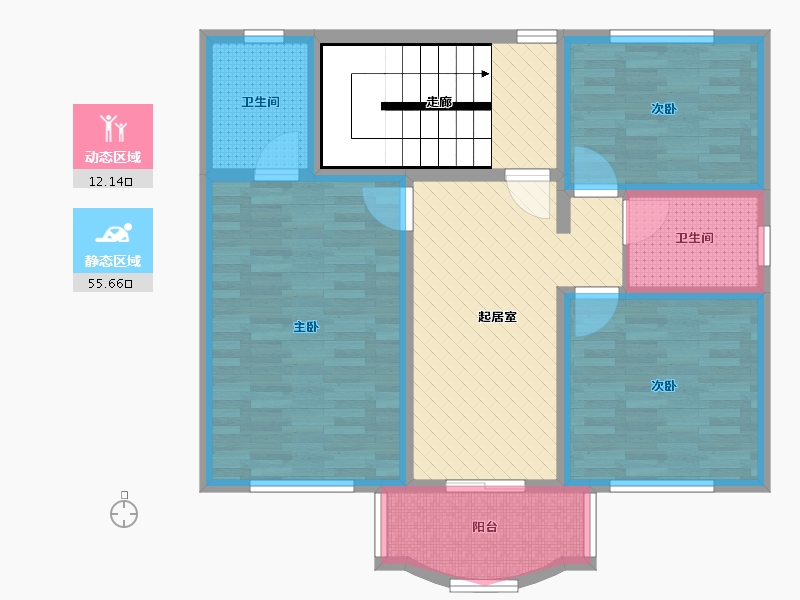 浙江省-金华市-新世纪花园-88.83-户型库-动静分区