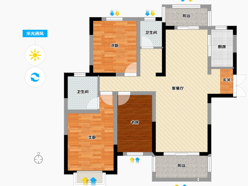 河南省-洛阳市-银燕花园-96.82-户型库-采光通风