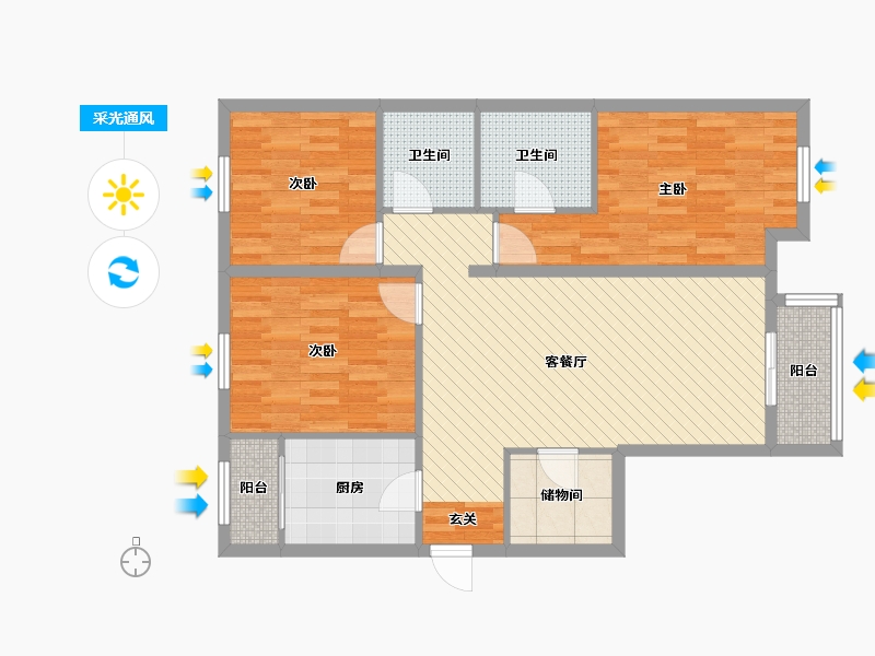 北京-北京市-碧岸澜庭-95.00-户型库-采光通风