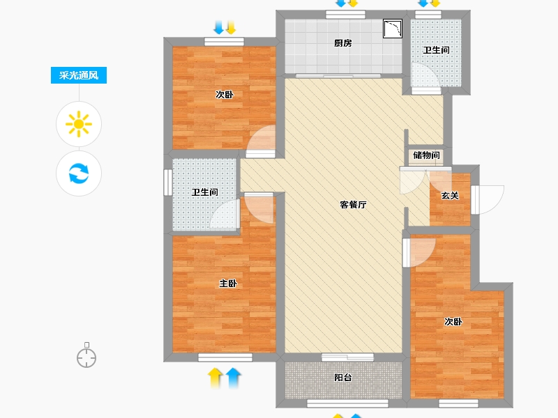 河北省-唐山市-万科公园大道-84.45-户型库-采光通风