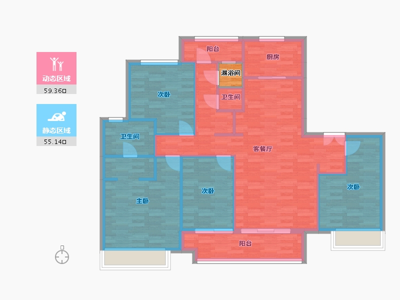 湖南省-长沙市-湖山赋-105.15-户型库-动静分区