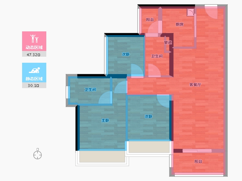 广东省-佛山市-顺德龙光玖龙府-68.02-户型库-动静分区