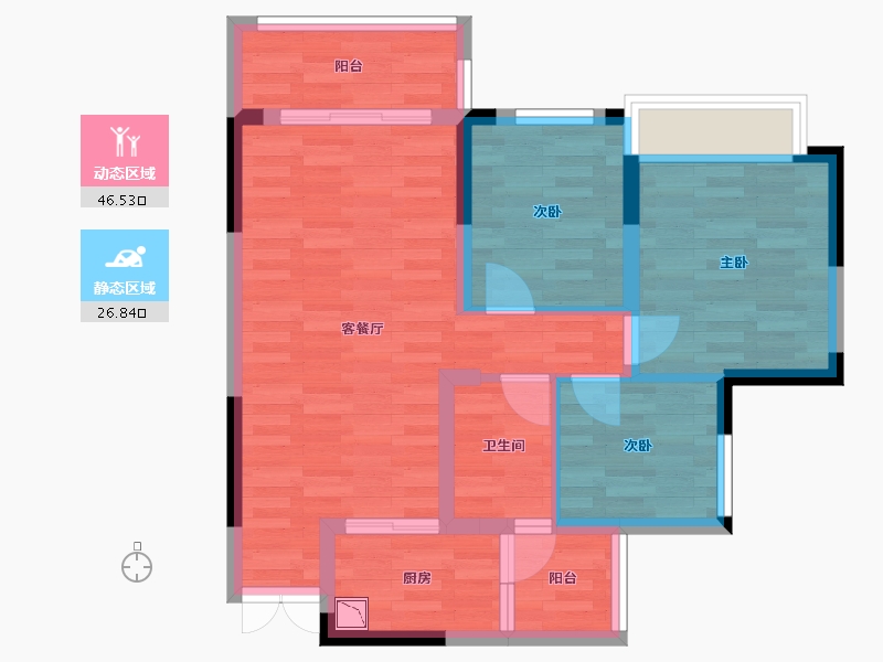 重庆-重庆市-天泰·钢城印象-64.58-户型库-动静分区