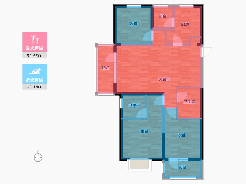 辽宁省-沈阳市-富力星月湾-83.16-户型库-动静分区