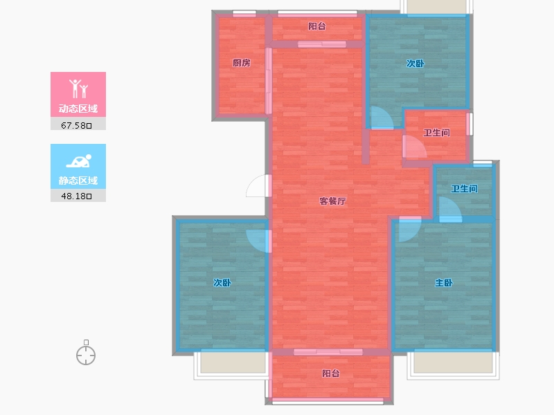 河南省-信阳市-世茂云玺-103.86-户型库-动静分区