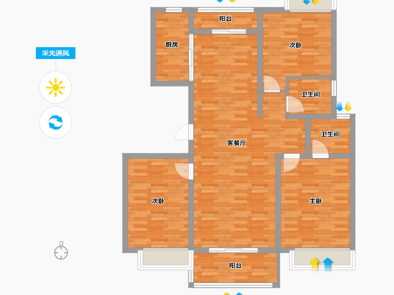 河南省-信阳市-世茂云玺-103.86-户型库-采光通风