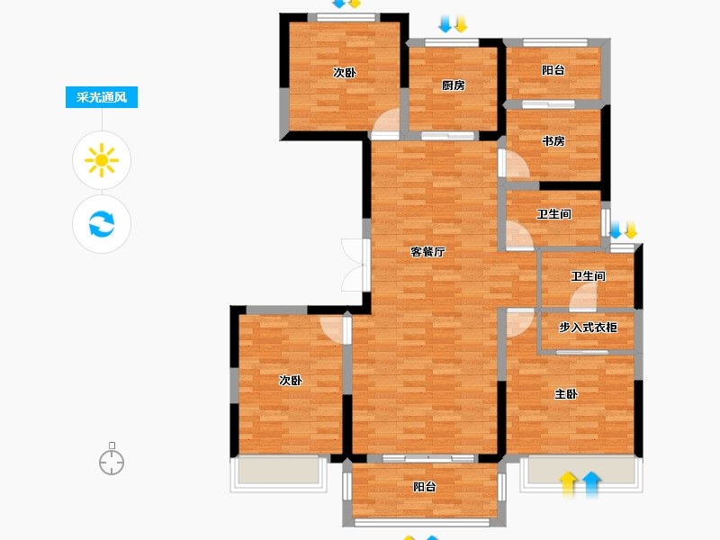 陕西省-西安市-世园林逸-105.35-户型库-采光通风