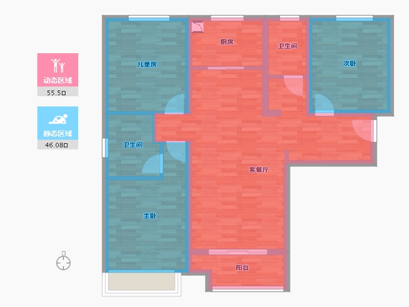 陕西省-西安市-中南青樾-90.29-户型库-动静分区