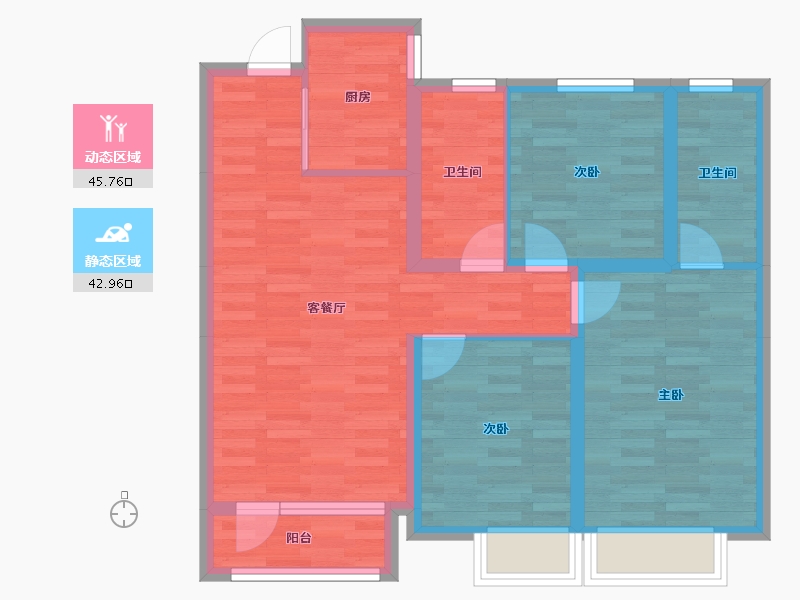 辽宁省-大连市-亿达河口湾-78.63-户型库-动静分区