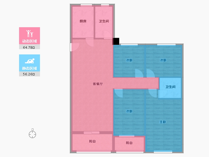 湖北省-仙桃市-春天桃花源-110.26-户型库-动静分区