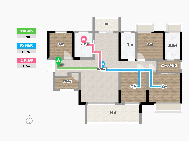 四川省-遂宁市-听澜-106.74-户型库-动静线