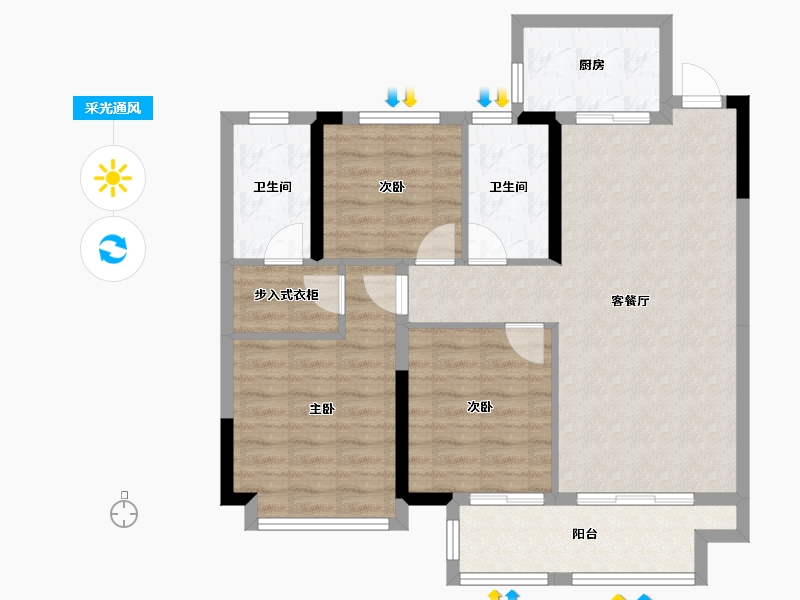 江苏省-徐州市-汉城源筑-86.80-户型库-采光通风