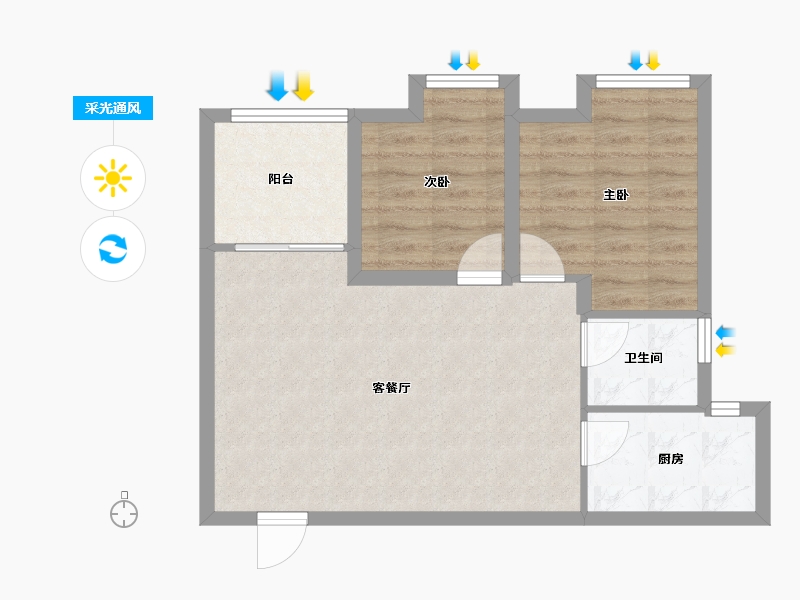 海南省-海口市-华府路-60.82-户型库-采光通风