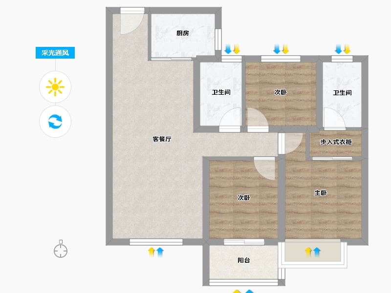 福建省-泉州市-中骏珑景阁-66.87-户型库-采光通风