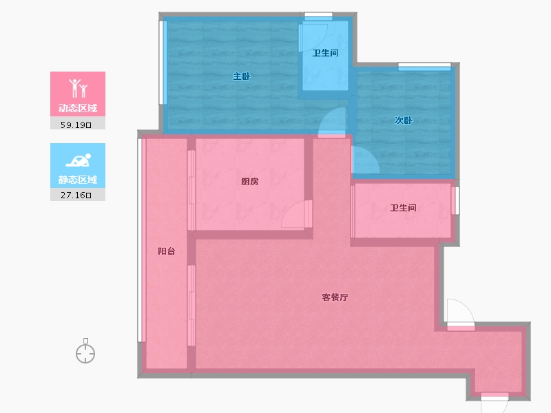 重庆-重庆市-垫江县牡丹城48栋1号户型-76.34-户型库-动静分区