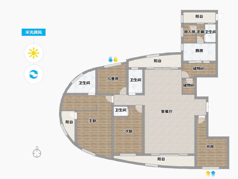 福建省-福州市-公园道1号三期-184.68-户型库-采光通风