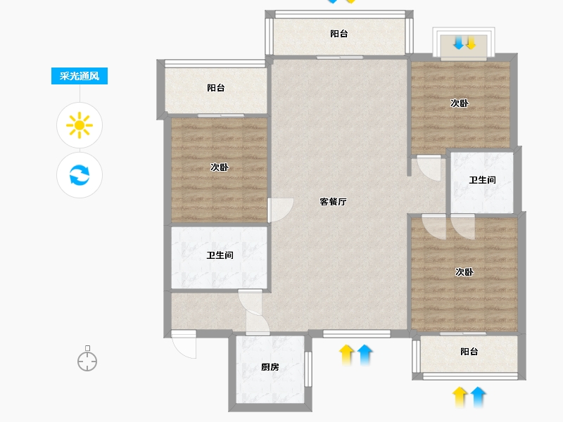 云南省-昆明市-千禧龙庭-106.44-户型库-采光通风