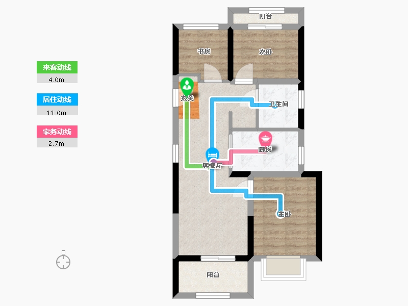 浙江省-宁波市-万科蔚蓝城市-58.08-户型库-动静线