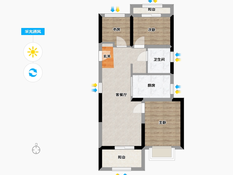 浙江省-宁波市-万科蔚蓝城市-58.08-户型库-采光通风