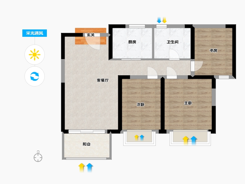 浙江省-宁波市-宁波宝龙一城-73.60-户型库-采光通风