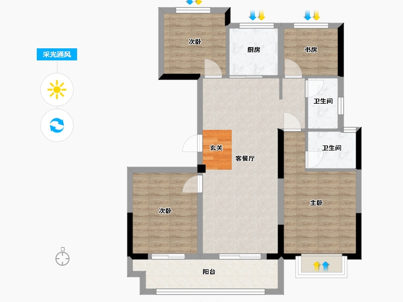 浙江省-宁波市-华鸿大发誉林府-88.91-户型库-采光通风