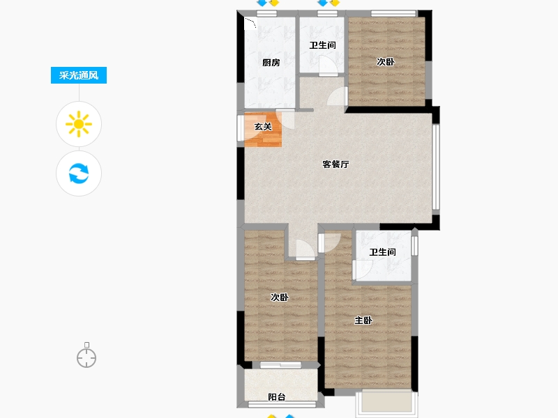 浙江省-宁波市-景瑞水印江山-87.59-户型库-采光通风