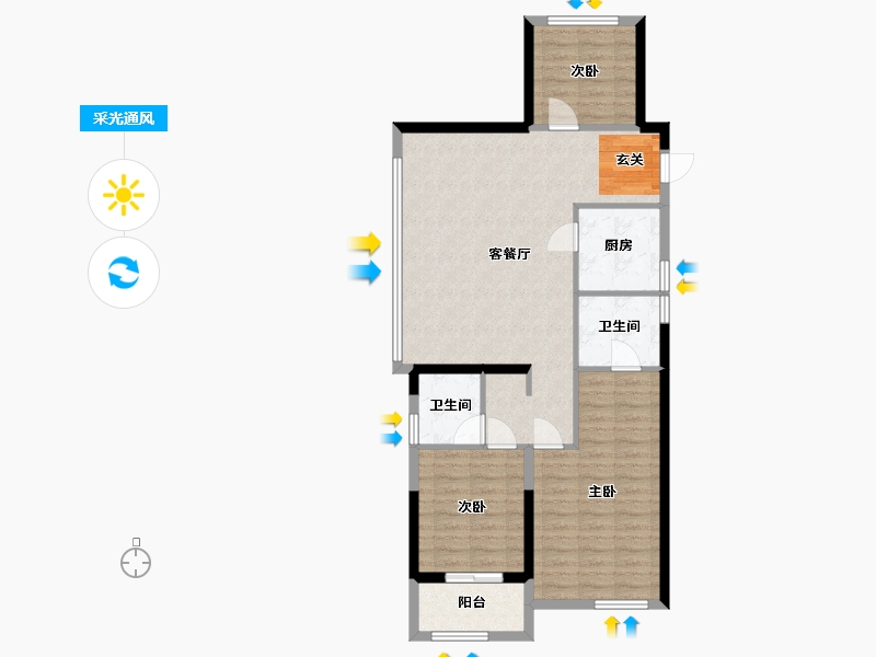 浙江省-宁波市-万科海上都会-87.13-户型库-采光通风