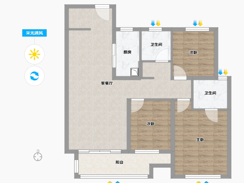 湖南省-长沙市-北辰中央公园D F1区-85.90-户型库-采光通风