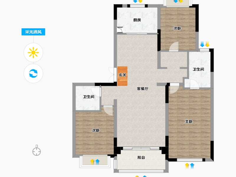 上海-上海市-绿宝锦庭-107.20-户型库-采光通风