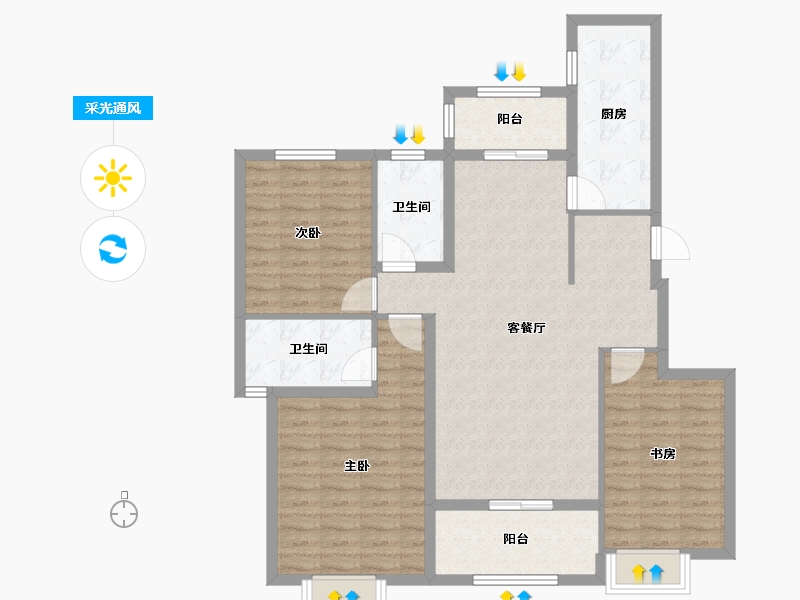 江苏省-南京市-恒大溪山公馆-105.00-户型库-采光通风