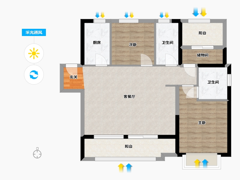 陕西省-铜川市-绿地不夜城-82.35-户型库-采光通风