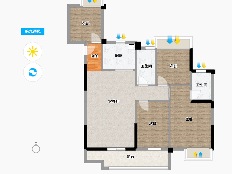 湖北省-仙桃市-风和日丽-95.86-户型库-采光通风