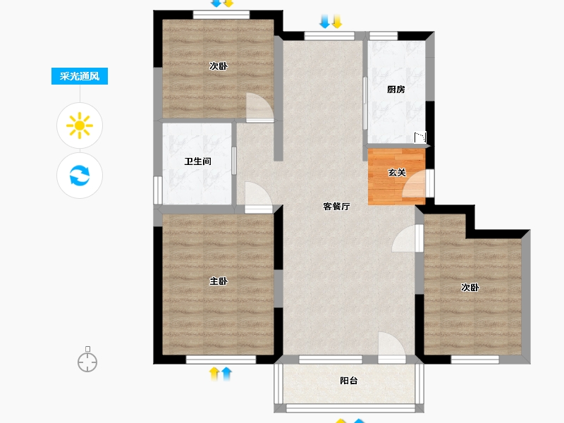 吉林省-长春市-金地风�A雅筑-78.51-户型库-采光通风