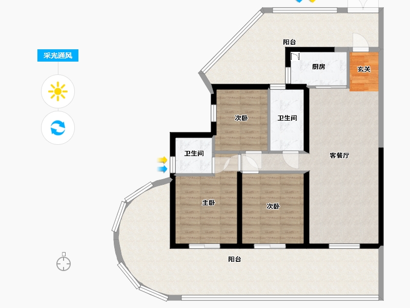 云南省-昆明市-清凤・滇池美岸-123.61-户型库-采光通风