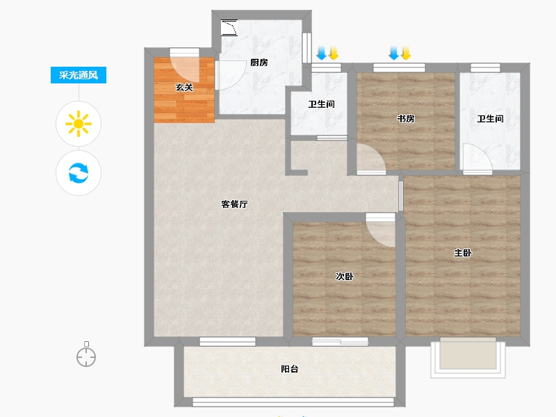 山西省-晋中市-晋中阳光城・文澜府-76.80-户型库-采光通风