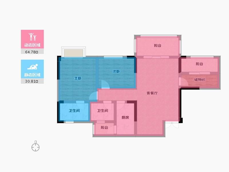 四川省-遂宁市-绿元俪都-83.71-户型库-动静分区