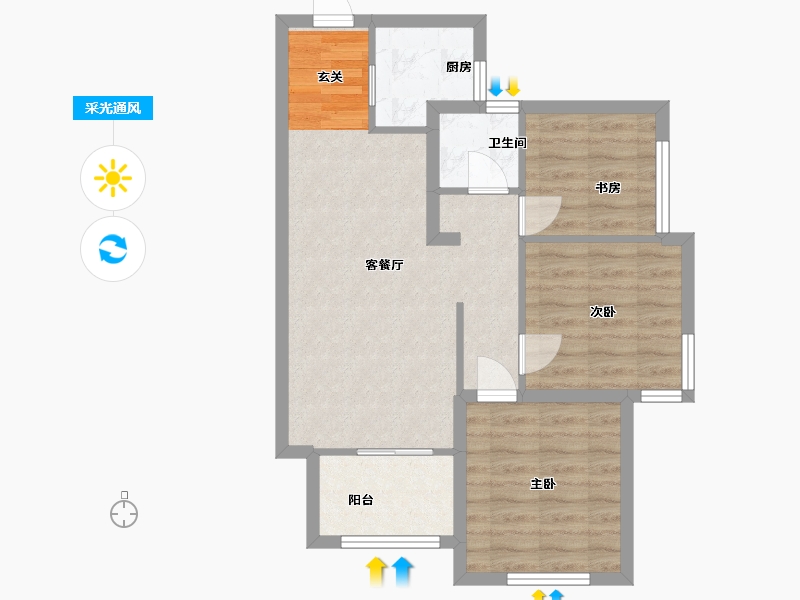 陕西省-西安市-龙记玖玺-63.81-户型库-采光通风