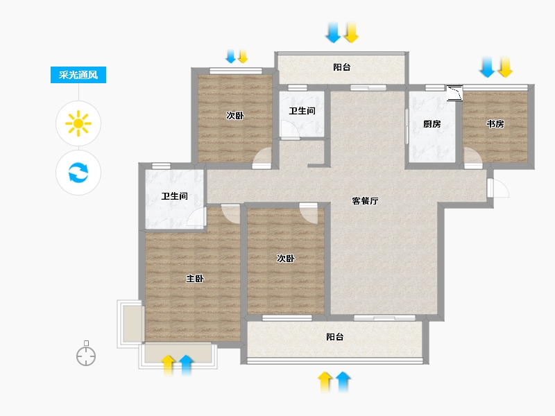 河南省-三门峡市-汉飞世界城-125.00-户型库-采光通风