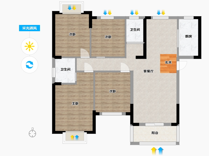 湖北省-武汉市-光谷悦公馆-101.67-户型库-采光通风