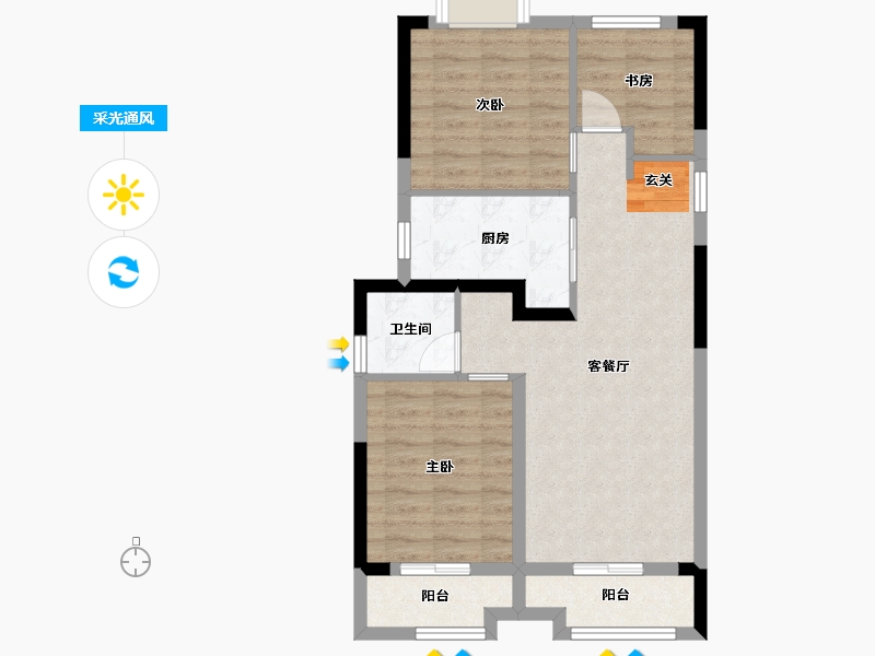 湖北省-武汉市-武汉诺德逸都-68.73-户型库-采光通风