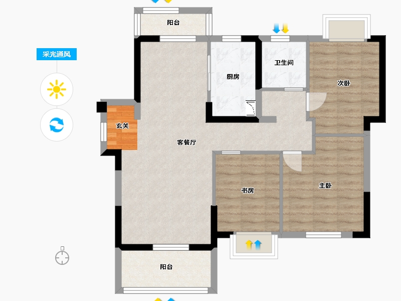 湖北省-武汉市-武地融创金麟壹号-81.74-户型库-采光通风