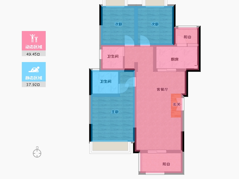 重庆-重庆市-金科禹洲府-76.42-户型库-动静分区