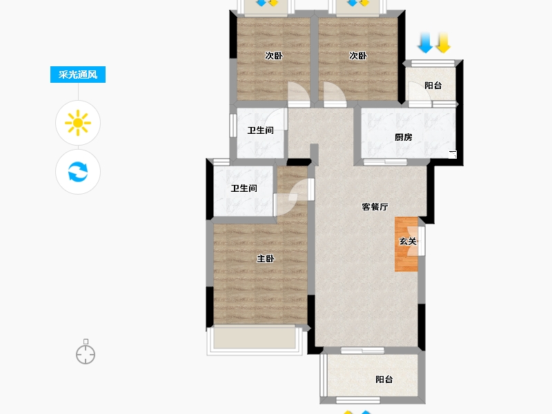 重庆-重庆市-金科禹洲府-76.42-户型库-采光通风