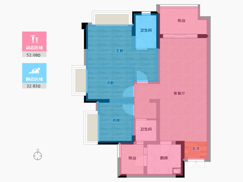 重庆-重庆市-蓝光悦江府-74.35-户型库-动静分区