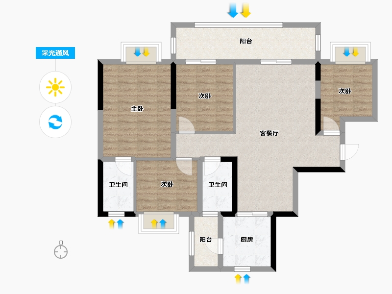 贵州省-遵义市-麒龙学府1号-99.75-户型库-采光通风